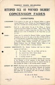 "Tramway Board Returned Sick or Wounded Soldiers' Concession Fares - Conditions"