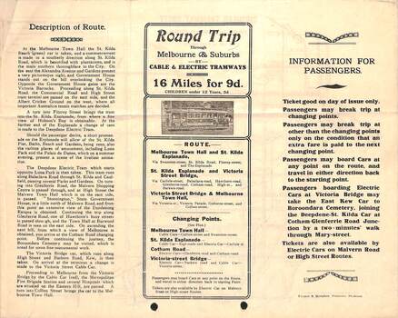 "Information for passengers - Round trip through Melbourne and Suburbs by Cable and Electric Tramways"