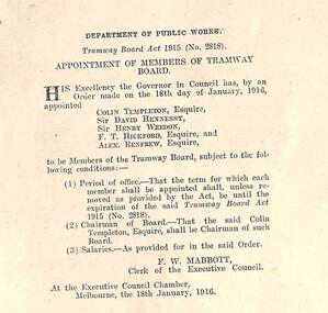 Tramway Board appointment of Members