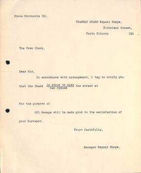 "Tramway Board - Road opening notice"