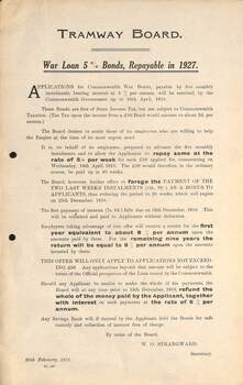 "Tramway Board War Loan 5% Bonds, Repayable in 1927"