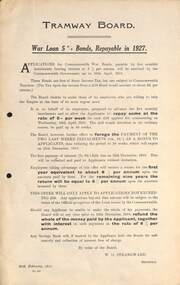 "Tramway Board War Loan 5% Bonds, Repayable in 1927"