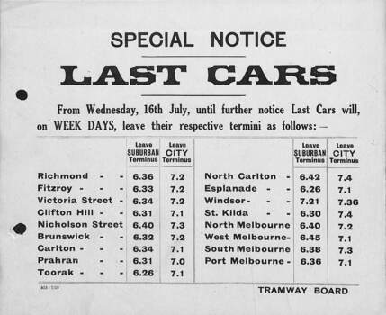 "Special Notice - Last Cars"