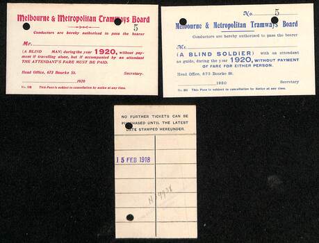 "Returned sick or wounded soldiers' concession tickets", "Blinded Soldiers"