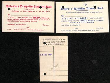 "Returned sick or wounded soldiers' concession tickets", "Blinded Soldiers"
