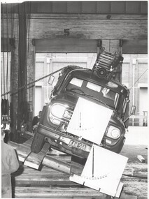Photograph - Set of 8 - testing roll over of fire trucks, Melbourne & Metropolitan Tramways Board (MMTB), c1969 - 1970