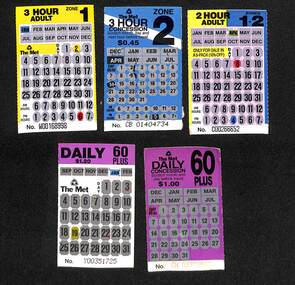 Set of five Scratch type tickets,