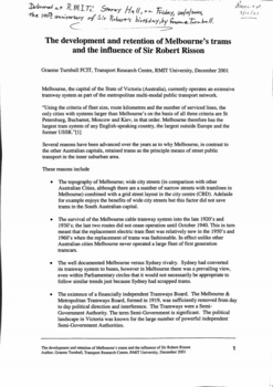"The development and retention of Melbourne's trams and the influence of Sir Robert Risson"