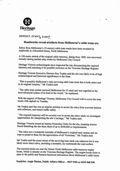 "Roadworks reveal artefacts from Melbourne's cable tram cars"