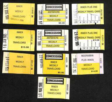 Set of ten "Inner Weekly Travelcards" -