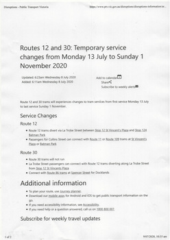 Timetable Notice giving details of temporary changes to service as part of the COVID 19