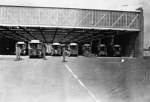 Brunswick tram depot with cable trailers