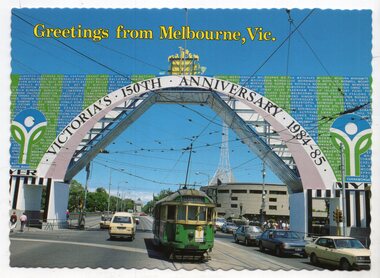 W2 601, passing under the 150th Victorian Anniversary arch on Princes Bridge