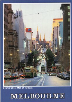 Bourke St from Queen St at dusk.