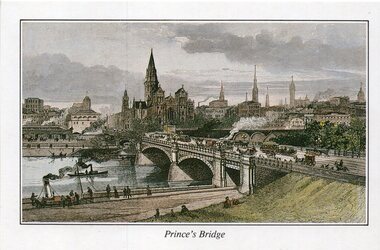 "Engraving of Prince's Bridge and St Paul's Cathedral, Melbourne 1889"
