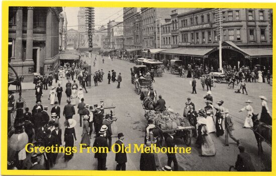 Collins and Elizabeth St showing one cable tram set,