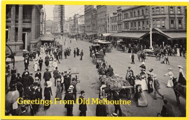 Collins and Elizabeth St showing one cable tram set,