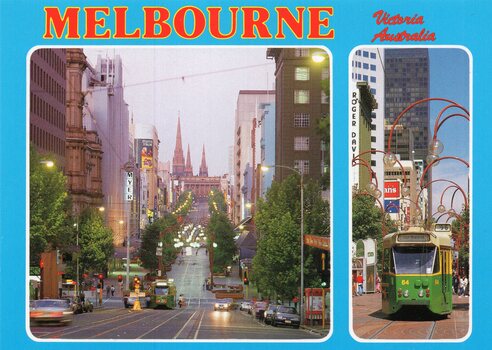 Evening lights of Melbourne in Bourke St