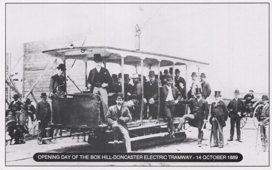"Opening day of the Box Hill - Doncaster Electric Tramway - 14 October 1889