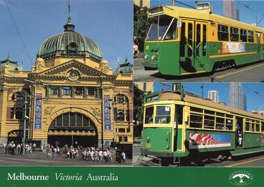 Flinders St Station main entrance, Z81 (Route 67), and W6 981 (Route 1).