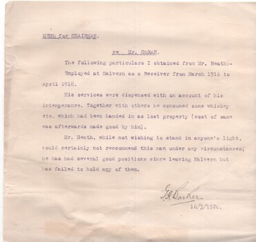 "Memo for Chairman - re Mr Horan"