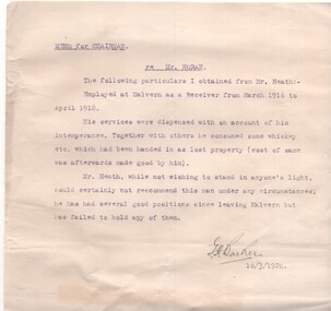 "Memo for Chairman - re Mr Horan"