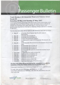 "Passenger Bulletin - Track works in Mt Alexander Road and Fletcher St Route 59"