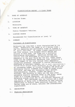 "Classification Report - W class Trams"