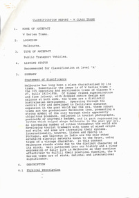 "Classification Report - W class Trams"