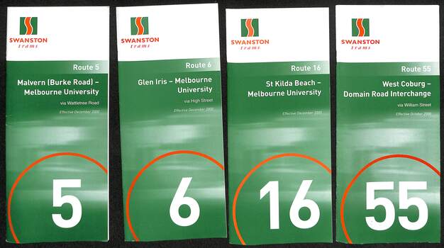 Set of 8 Swanston Trams timetables