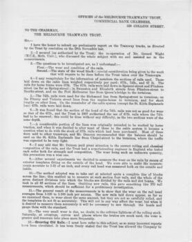 Melbourne Tramways Trust, preliminary report looking at the condition of the tramway track