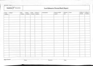 "Operations Officer's Report of car turned back and kilometres lost for..", "Lost Kilometre/Turned Back Report"