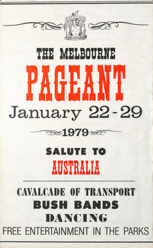 "The Melbourne Pageant - January 22 - 29 1979 - Salute to Australia, Cavalcade of Transport"