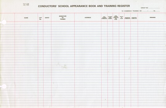 "Conductors School Appearance Book and Training Register"