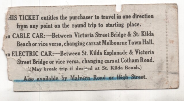 "Combined Cable & electric Tramways Round Trip Ticket" - rear