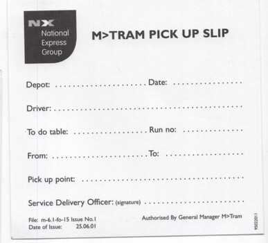 "M>Tram Pick up slip"