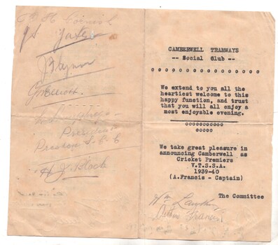 "Camberwell Tramways Social Club"