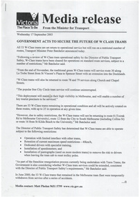 "Media Release - Government acts to secure the future of W class trams"