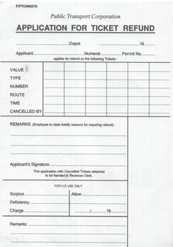 "Application for ticket refund"