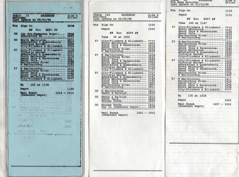 Set of three Table or Run cards for Essendon Depot