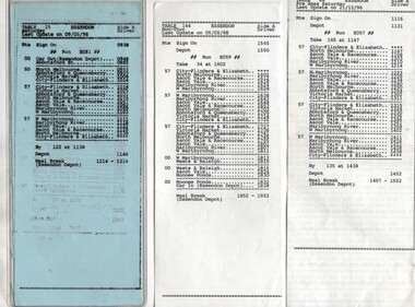 Set of three Table or Run cards for Essendon Depot