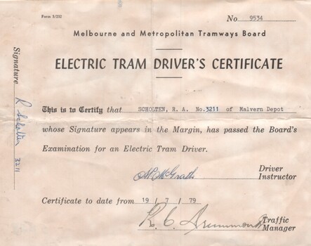 "Electric Tram Driver's Certificate"