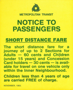 "Notice to Passengers - Short Distance Fare"