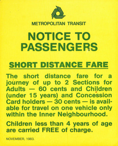 "Notice to Passengers - Short Distance Fare"