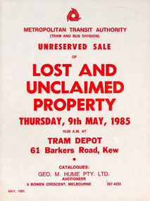 "Unreserved Sale of Lost and Unclaimed Property - Thursday 9th May 1985"