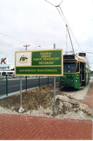 Z3 191 at the East Burwood terminus behind a sign about the Federal funding