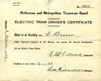 "Electric Tram Driver's Certificate"