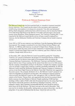 "Coopers History of Malvern - Chapter 17 Railways &Tramways (1st Part), Prahran & Malvern Tramways Trust"