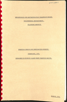 "Preston Origin and Destination Survey February 1975 - Remarks on Survey Cards West Preston Route"