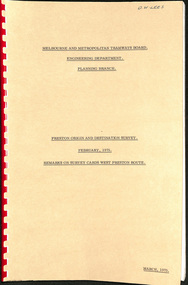 "Preston Origin and Destination Survey February 1975 - Remarks on Survey Cards West Preston Route"